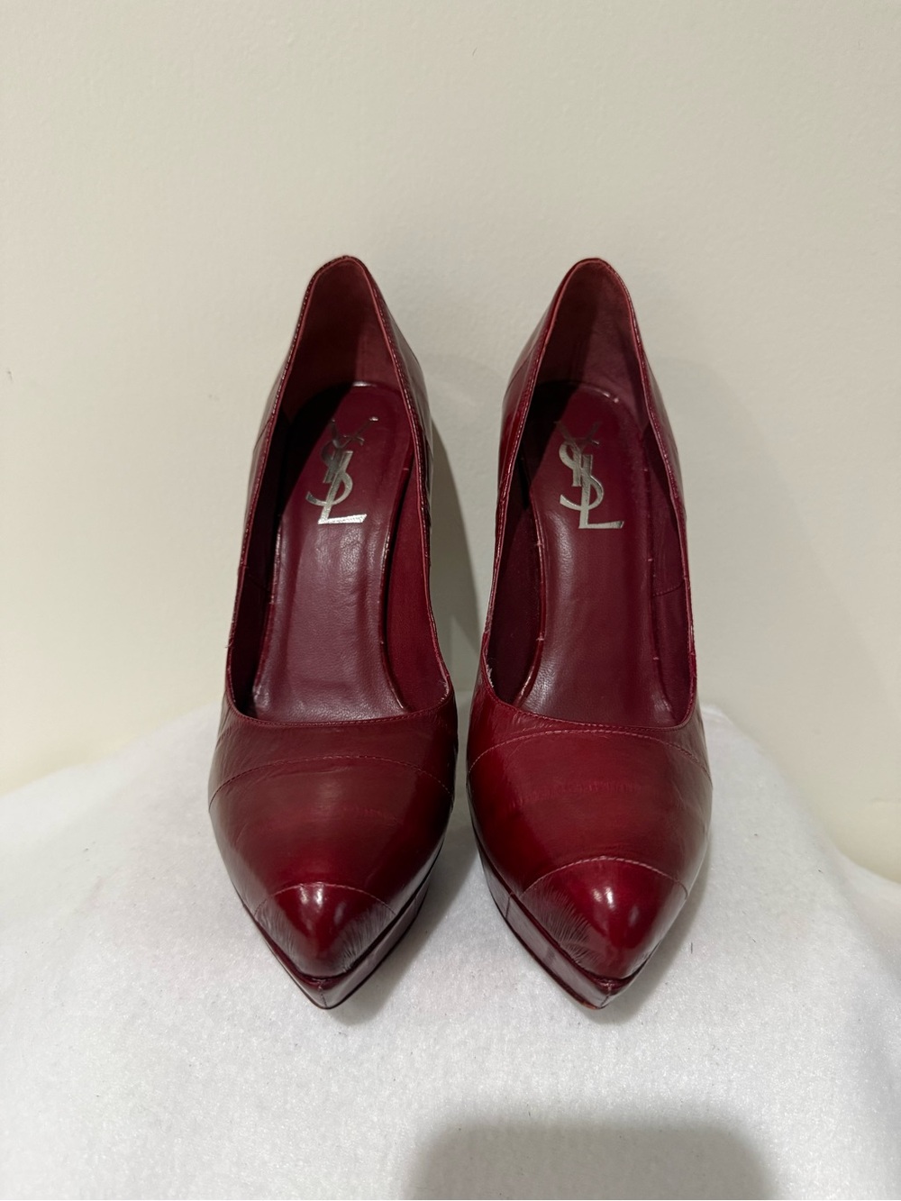 Saint Laurent Burgundy Pointed-Toe Leather Pumps